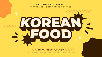 Wall Mural - Vector Editable 3D yellow text effect. Korean food promotion discount graphic style on abstract yellow background	