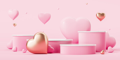 Pink Valentines day product placement pedestals and hearts