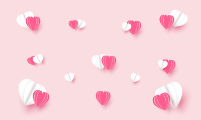 Wall Mural - Heart paper cut background.Love symbol vector graphic illustration backdrop wallpaper.Valentine's day, wedding, love, anniversary, mother, marriage.Hearts on pastel pink background.