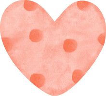 Hand-painted Watercolor Pink Heart With Polka Dot In Valentine Collection