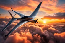 A Sleek Silver Airpalan Soaring Gracefully Against A Vibrant Sunset Sky, Leaving Behind A Trail Of Wispy Clouds.