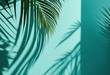 Blurred shadow from palm leaves on the light blue wall Minimal abstract background for product prese