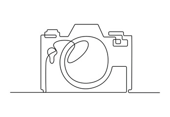 Poster - continuous single line drawing of digital camera. camera icon. isolated on white background vector i