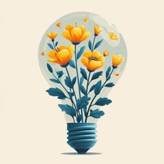 Wall Mural - A light bulb with flowers inside of it