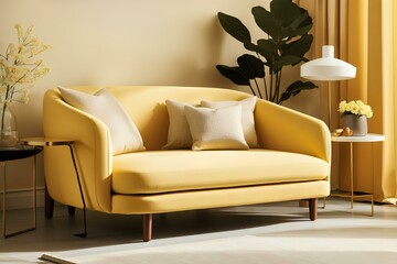 Wall Mural - yellow sofa with pillow in modern living room. modern living room interior