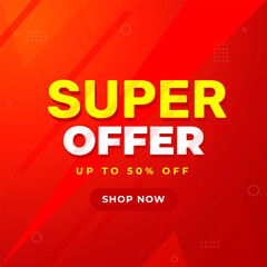 Wall Mural - super offer banner promotion template with 3d text on red background. special deal label design. mod