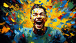 An expressive digital painting captures a man with his mouth open, radiating vibrancy.