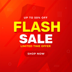 Wall Mural - flash sale banner promotion template with 3d text on red background. special deal label design. mode