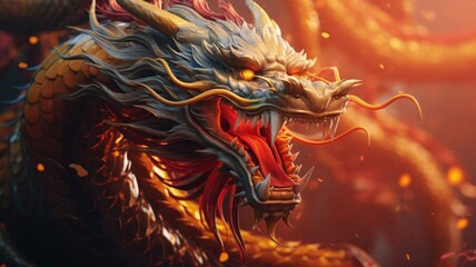 chinese dragon, copy space, realistic, HD - generative ai