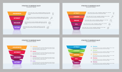 Set of Sales Funnel Infographic With 4 and 5 Steps and Editable Text for Business Plans, Business Reports, and Website Design.