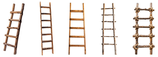 Wooden ladder png collection isolated on white or transparent background, wood rustic ladder and rope ladder hd