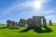 Amazing landscape view of Stonehenge and the blue sky background on a sunny day. The landmark of England and a popular destination among tourist
