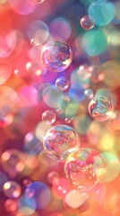 Poster - Floating Soap Bubbles in the Air, Delicate, Translucent Spheres of Beauty