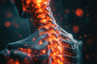 Person with back pain, spine x-ray illustration