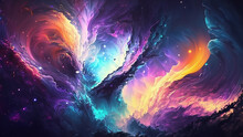 Abstract Illustration Of Outer Space, Big Beng, Cloud Of Stars, Galaxies In Beautiful Colors. 4K Wallpaper	