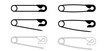 Safety pin. Opened and closed pins. pierced and clipping path sign. Vector safetypin icon. Open and close safety pins.