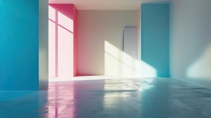 Poster - Empty room with blue and pink walls and floor