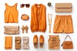Fashionable Orange Summer Outfit Flat Lay. Generative AI.