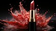 Red lipstick with red powder explosion