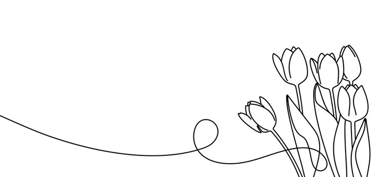 continuous one line drawing of beautiful spring flowers graphic design. single line art illustration