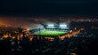 Light pollution from a brightly lit sports stadium at night