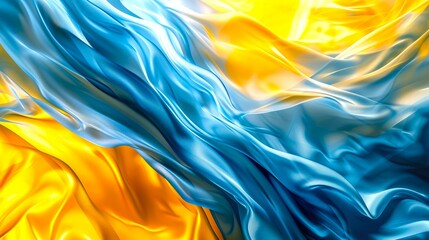 Poster - Yellow and blue abstract background. Wavy silk. AI generative.