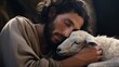 a biblical story in which a Shepherd finds a lost sheep while holding it in his arms, the compassion and love inherent in this theme will convey the essence of redemption and salvation.