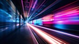 Fototapeta Perspektywa 3d - Neon sci-fi tunnel in the future with blazing neon lights and lines, Generative AI.