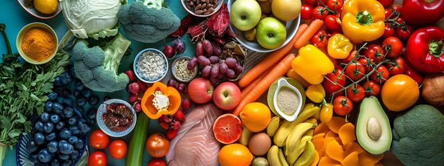 A bright image that represents a balanced diet. Health.