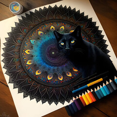 Sticker - painting black cat paper