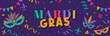Mardi gras - Bannière - Illustrations et titre autour du Carnaval - Illustration festive joyeuse avec des guirlandes, guinguettes, instruments de musique, cotillons, confettis et bolduc