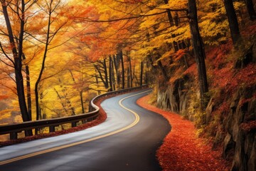 Sticker - A winding mountain road with layers of vibrant autumn colors