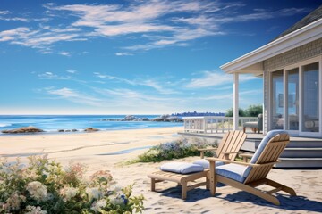Wall Mural - A morning at the beach house with calm waters and clear skies