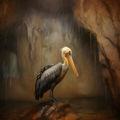 Wall Mural - Cave painting pelican rainstorm