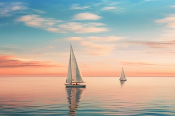 Canvas Print - Coastal scene with sailboats resting on the peaceful water