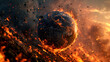 Earth globe collapse burning destroyed by fire.
