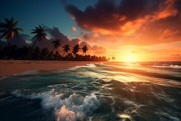 Wall Mural - Tranquil and serene wallpaper background with a tranquil beach at sunset