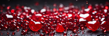 Valentine's Day And Love Concept. Background Hearts Made Of Red Crystals Or Glass. Digital Festive Art For Poster, Template, Flier, Banner Or Design Element.