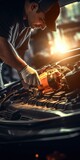Fototapeta Tulipany - Car mechanic fixing a car engine