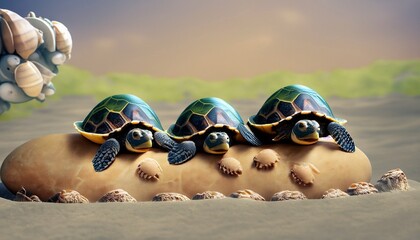 Poster - small turtles on the beach in the sand 