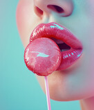 Beautiful and sensual female lips with lollipop