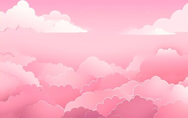 Horizontal banner with pink sky and paper cut clouds. valentine's day concept. generative ai