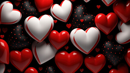 Wall Mural - 3D red and white heart on dark background as wallaper illustration, valentine hearts background