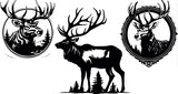 Fototapeta  - elk head silhouette collection set. deer, moose. animal, horn, jungle, hunting concept. great set collection clip art Silhouette , Black vector illustration on white background.