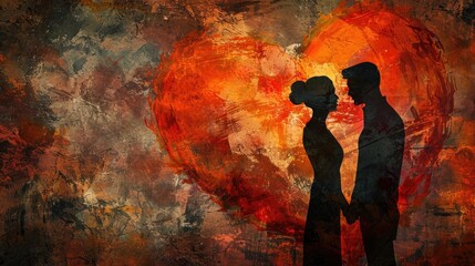 Poster - Silhouette of a loving couple on a grunge background