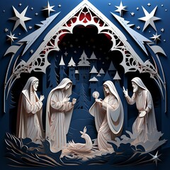 a nativity scene with three wise men and a baby jesus