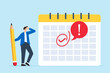 Businessman marks important day on calendar with red circle