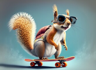 Canvas Print - cheerful squirrel on a skateboard suitable for background or cover