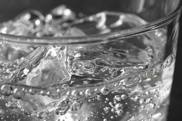 Poster - A refreshing glass of water filled with ice cubes, perfect for quenching your thirst on a hot day.