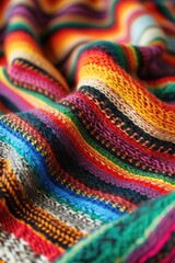 Aufkleber - A vibrant, multicolored blanket neatly laid on a bed. Perfect for adding a pop of color to any bedroom decor